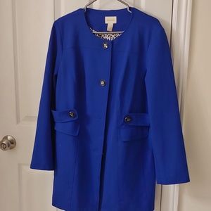 CHICO'S royal Blue animal print lining coat sz 2